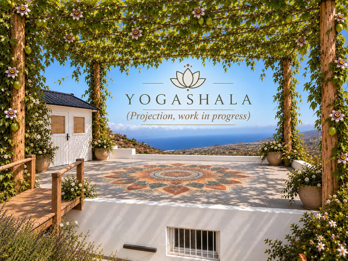 Projection du futur yoga shala fleuri avec vue sur l'océan